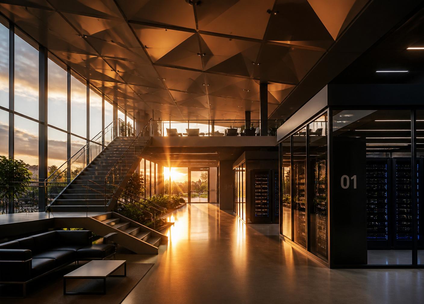 Interior of a modern facility at sunset — an example STRATA site visit